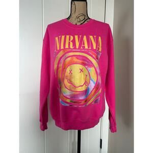 Nirvana Smiley Face Hot Pink Oversized Sweatshirt Size Medium